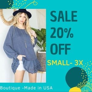 Women’s Large Boho Long Sleeve Lace Trim Top Closing Closet